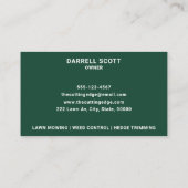 Carte De Visite Services De Soins De La Pelouse Vert Et Blanc (Dos)