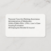 Carte De Visite Services de soins de soins à domicile (Dos)