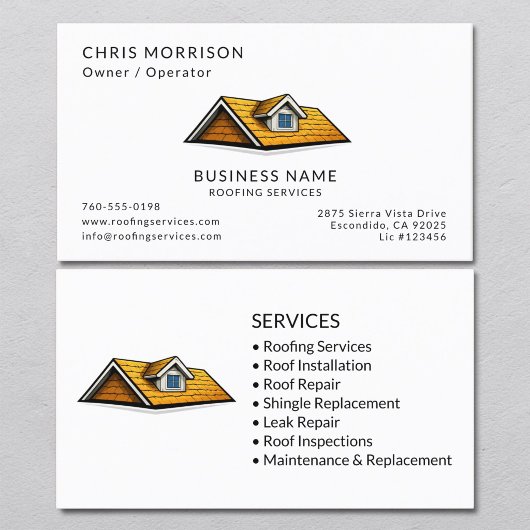Carte De Visite Services de toiture professionnels Couvreur