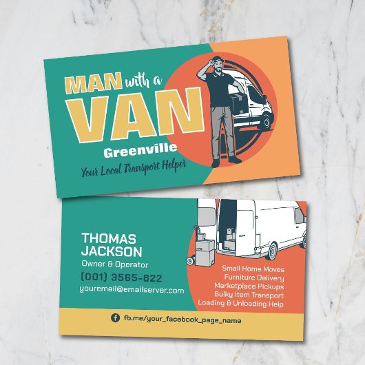 Carte De Visite Services de transport - Homme avec une fourgonnett