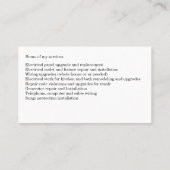 Carte De Visite Services d'électricien agréé (Dos)