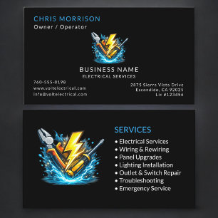Carte De Visite Services d'électricien noir Professionnel