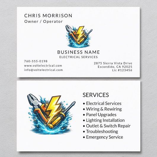 Carte De Visite Services d'électricien professionnel