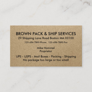 Carte De Visite Services d'emballage et d'expédition