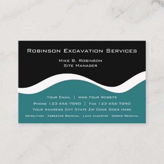 Carte De Visite Services d'excavation de construction moderne (Devant)