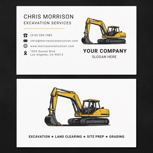 Carte De Visite Services d'excavation Excavatrice Construction