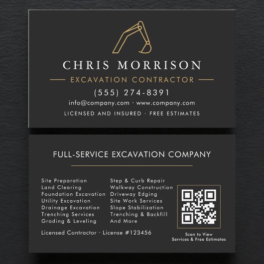 Carte De Visite Services d'excavation professionnels Code QR