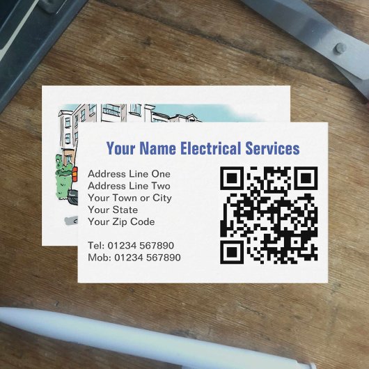 Carte De Visite Services électriques avec nom sur fourgon plus QR