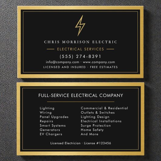 Carte De Visite Services Électriques Luxe Or Noir