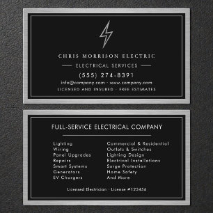 Carte De Visite Services Électriques Silver & Black Électricien
