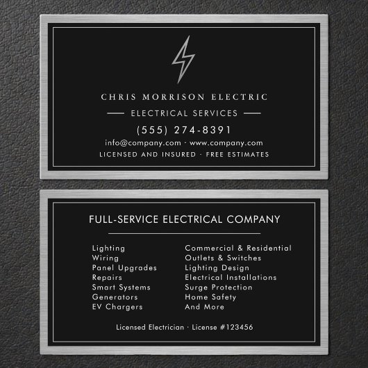 Carte De Visite Services Électriques Silver & Black Électricien