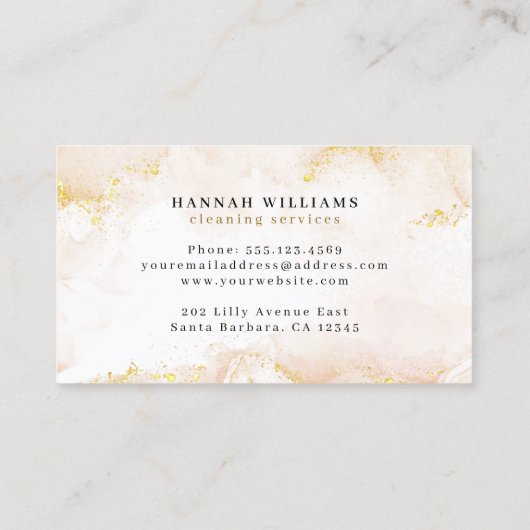 Carte De Visite Services élégants de nettoyage en marbre doré (Dos)