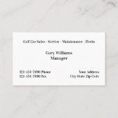 Carte De Visite Services Et Ventes De Voitures De Golf (Dos)