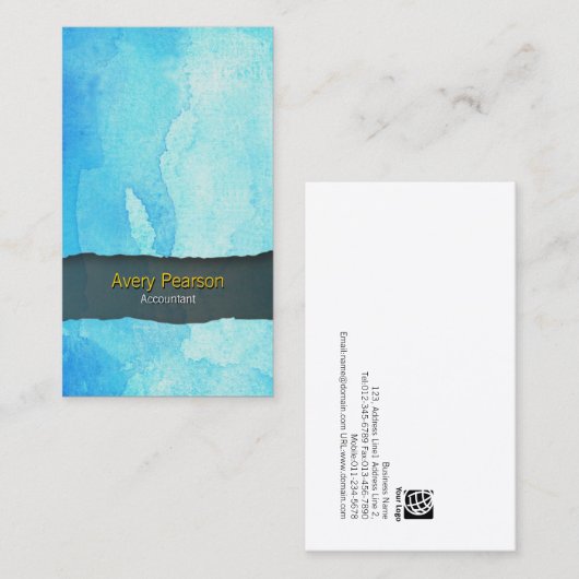 Carte De Visite Services Financiers Comptable Laver Aquarelle Bleu (Devant / Derrière)