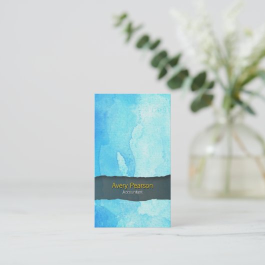Carte De Visite Services Financiers Comptable Laver Aquarelle Bleu (Debout devant)