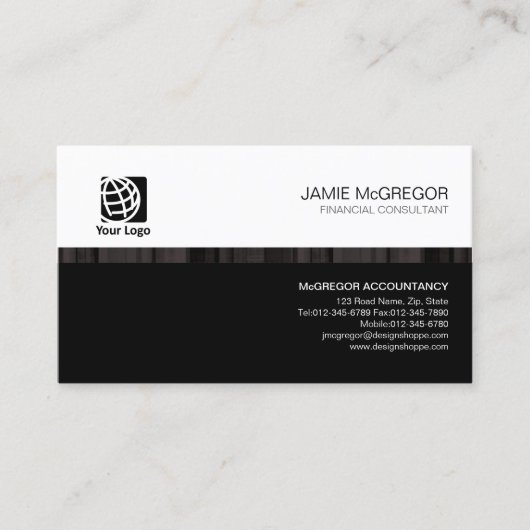 Carte De Visite Services financiers comptables Simple Stripe Black (Devant)