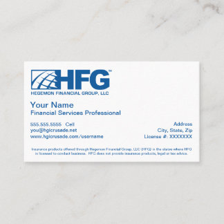 Carte De Visite Services financiers de HFG professionnels