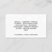 Carte De Visite Services Handyman Professionnels Modernes (Dos)