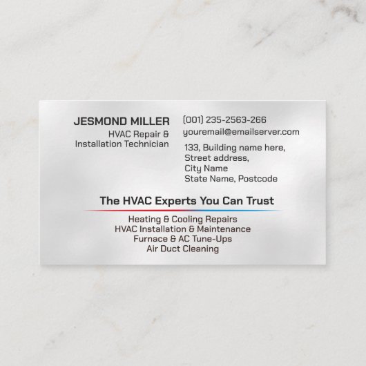 Carte De Visite Services HVAC (Dos)