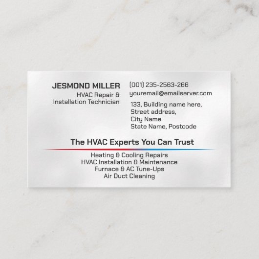 Carte De Visite Services HVAC (Dos)
