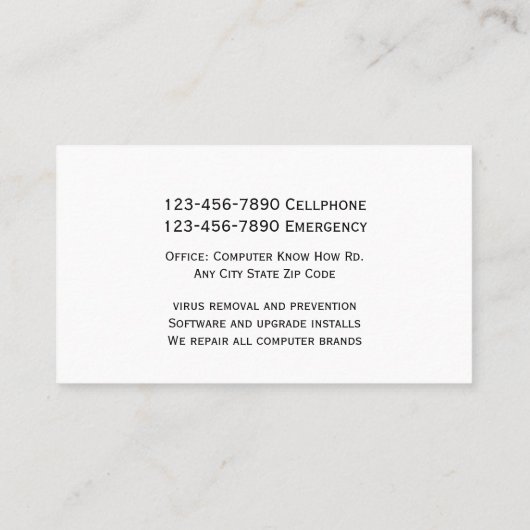 Carte De Visite Services informatiques (Dos)