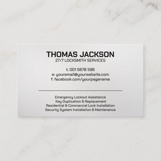 Carte De Visite Services Locksmith (Dos)