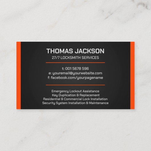 Carte De Visite Services Locksmith (Dos)