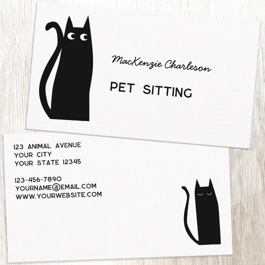 Carte De Visite Services pour animaux de chat noir