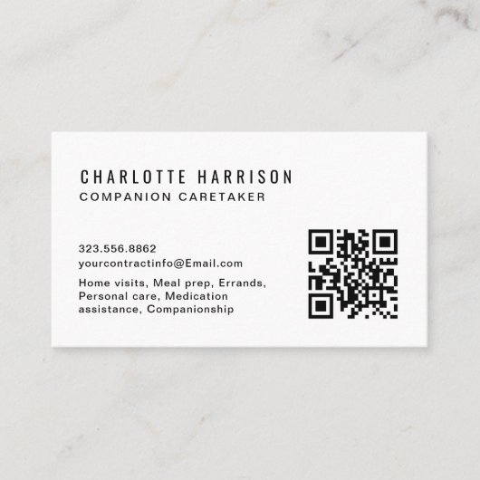 Carte De Visite Services professionnels d'aidants naturels Code QR (Devant)