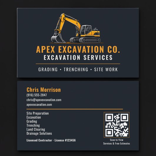 Carte De Visite Services professionnels de code QR pour excavateur