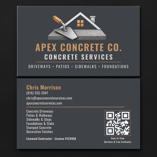 Carte De Visite Services professionnels de code QR pour le béton