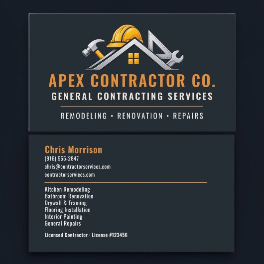 Carte De Visite Services professionnels de l'entrepreneur en const