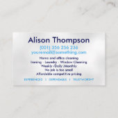 Carte De Visite Services professionnels de nettoyage des maisons (Dos)