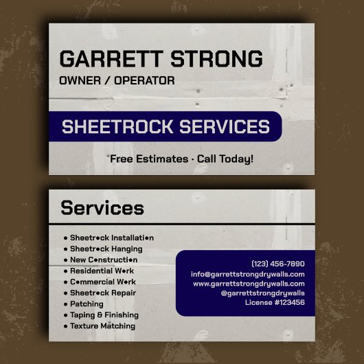 Carte De Visite Services professionnels de Sheetrock de la Marine