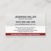 Carte De Visite Services professionnels de toiture - couverture (Dos)