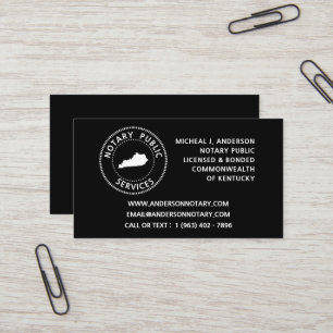 Carte De Visite Services publics de notaire du Kentucky
