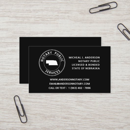 Carte De Visite Services publics du Nebraska (Devant/Arrière en situation)