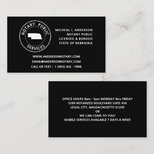 Carte De Visite Services publics du Nebraska (Devant / Derrière)