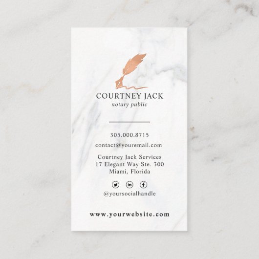 Carte De Visite Services Publics Notaire Luxe Marbre Rose Or (Dos)
