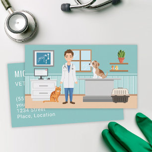 Carte De Visite Services Vétérinaires Homme Vétérinaire et Cliniqu