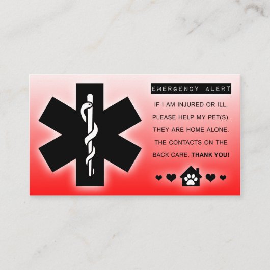 Carte De Visite seul animal familier à la maison (Devant)