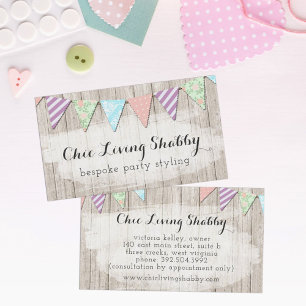 Carte De Visite Shabby Chic Country Bunting sur bois peint rustiqu