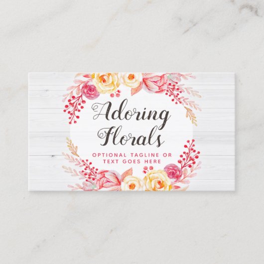 Carte De Visite Shabby Chic Roses & Rustique Bois Blush Rose Flora (Devant)