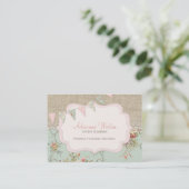 Carte De Visite Shabby Rustique Pays Chic Burlap Blush Floral (Debout devant)
