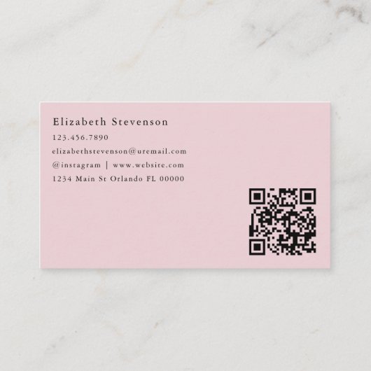Carte De Visite Shadow Monogramme QR Code Blush Rose Girly tendanc (Dos)