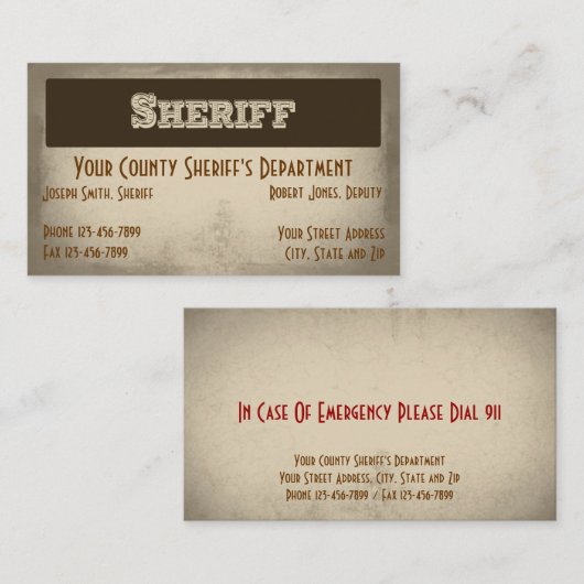 Carte de visite shérif (Devant / Derrière)