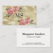 Carte De Visite Shimmer à huile d'or | Fleurs élégantes (Devant / Derrière)