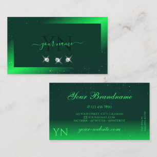 Carte De Visite Shimmery Emerald Green Sparkling Diamonds Initiale