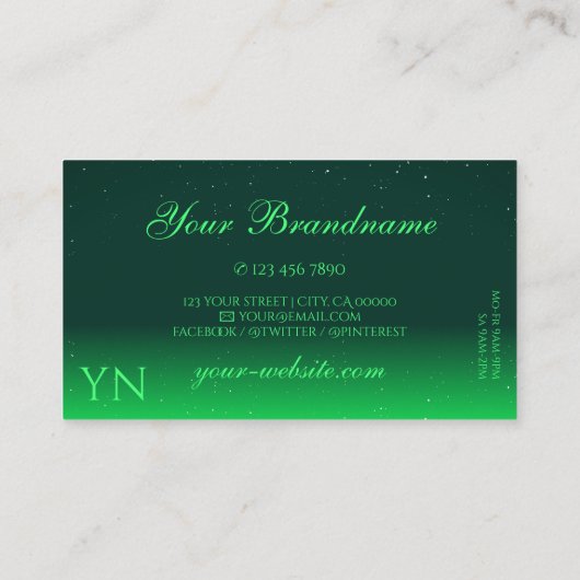 Carte De Visite Shimmery Emerald Green Sparkling Diamonds Initiale (Dos)