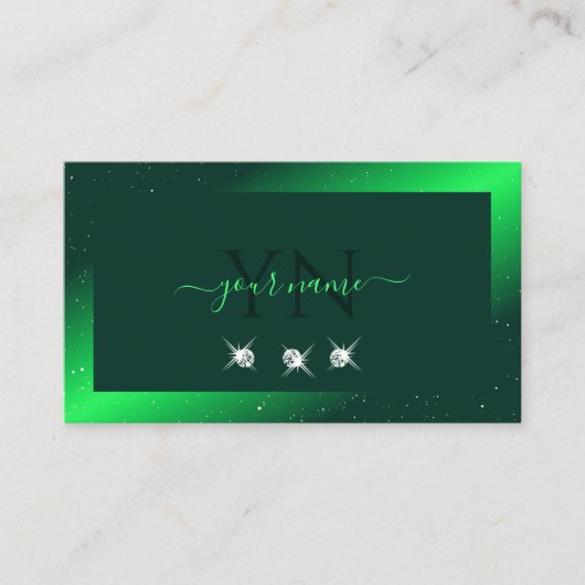 Carte De Visite Shimmery Emerald Green Sparkling Diamonds Initiale (Devant)